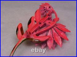 Art Nouveau Vintage Enamel Pink Wild Daisy Corn Flower Brooch Dangle Earring Set