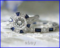 Art Nouveau Vintage Engagement Bridal Ring Set 14K White Gold 2.6Ct VVS1 Diamond