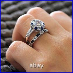 Art Nouveau Vintage Engagement Bridal Ring Set 14K White Gold 2.6Ct VVS1 Diamond