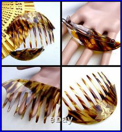 Art Nouveau hair comb barrette set faux tortoiseshell gilded hair accessories
