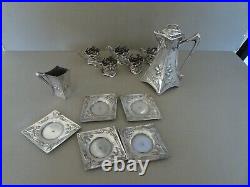 Art Nouveau silver plate on Pewter Coffee set. Circa 1900. Marked