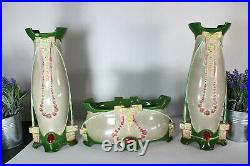 Art nouveau EICHWALD pottery mantel set vases marked