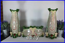 Art nouveau EICHWALD pottery mantel set vases marked