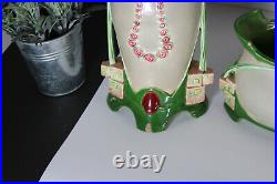 Art nouveau EICHWALD pottery mantel set vases marked