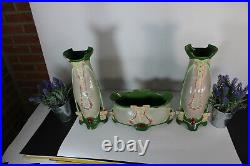 Art nouveau EICHWALD pottery mantel set vases marked