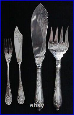 Art nouveau Jugendstil cutlery, fish flatware & serving set, Model 29 Efeu / Ivy