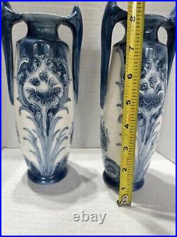 Art nouveau vase Set Of 2 Florian Ware Peacock Pattern