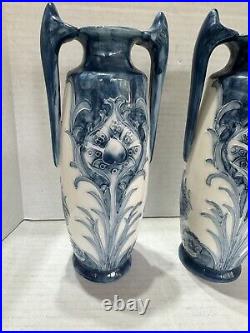 Art nouveau vase Set Of 2 Florian Ware Peacock Pattern