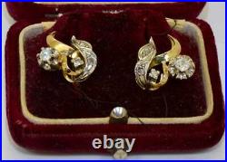 Astonishing antique Art-Nouveau 18k gold & Diamonds Earrings set in luxury box