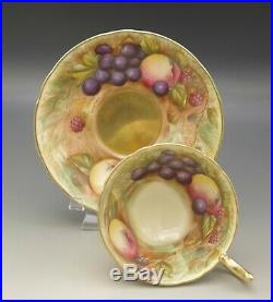 Aynsley Bone China Teacup Saucer Set Fruit Orchard Hand Painted Gold Footed