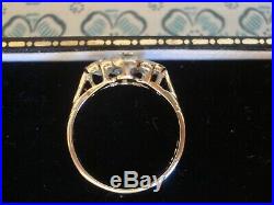 Beautiful 9CT Gold Art Nouveau InspiredGlittering Blue Topaz Gemstones Set Ring