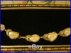 Beautiful Antique Art Nouveau Lustrous Genuine Pearls Set Solid Silver Necklace