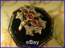 Beautiful Antique Inspired Rose Cut Ruby Gemstones & Diamonds Silver Set Ring