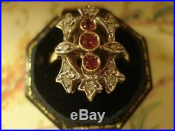 Beautiful Antique Inspired Rose Cut Ruby Gemstones & Diamonds Silver Set Ring