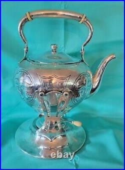 Beautiful Art Nouveau Hand Hammered Sterling Silver 5 Pc Tea Set 140 T Oz C-1903
