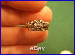 Beautiful Vtg Antique Art Deco Era 14k Yellow Gold & Diamond Wedding Ring Set