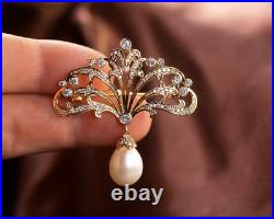 Belle Epoque Art Nouveau Brooch Golden Delicate Lace Fan Set 925 Sterling Silver