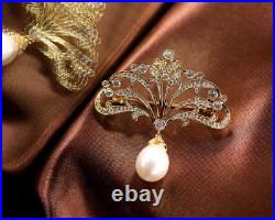 Belle Epoque Art Nouveau Brooch Golden Delicate Lace Fan Set 925 Sterling Silver