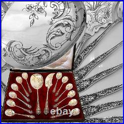 Bonnescoeur French All Sterling Silver Ice Cream Set 14 pc with box Rococo