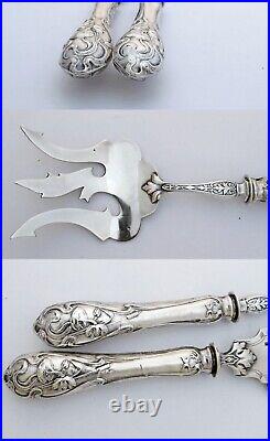 Boxed French. 800 Silver Handled 2pc Fish Serving Set Art Nouveau decor