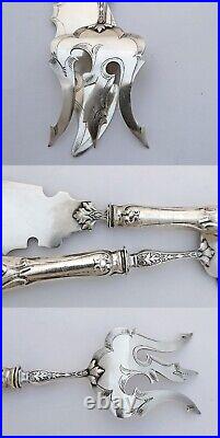 Boxed French. 800 Silver Handled 2pc Fish Serving Set Art Nouveau decor