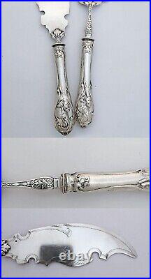 Boxed French. 800 Silver Handled 2pc Fish Serving Set Art Nouveau decor