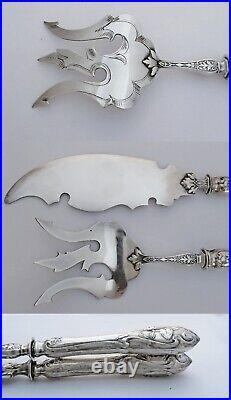 Boxed French. 800 Silver Handled 2pc Fish Serving Set Art Nouveau decor