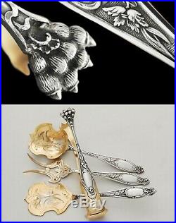 Boxed French Silver & Vermeil 4pc Hors d'Oeuvre Set Art Nouveau pattern