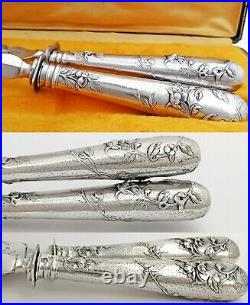 Boxed French Sterling Silver Handled 2pc Fish Serving Set Engraved Fish Motif