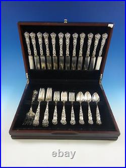 Bridal Rose by Alvin Sterling Silver Flatware Service For 12 Set 49 Pieces