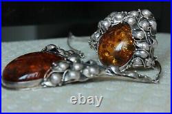 Butterscotch Amber Set of Necklace and Bracelet Vintage Silver 925 Art Nouveau