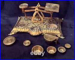CHARMING 1910 ART-NOUVEAU BRASS DESK SCALE WITH COMPLETE SET OF WEIGHTS. L@@k