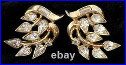 CROWN TRIFARI Art Nouveau PARURE Rh-St Gold-tone Vtg Necklace Bracelet Earrings