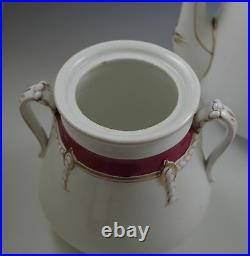 C. 1870 Haviland Old Wedding Band Teapot Biscuit Jar Pitcher Set Rope Red Antique