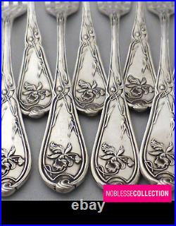 Cailar Bayard Antique Art Nouveau Iris French Sterling Silver Dessert Flatware