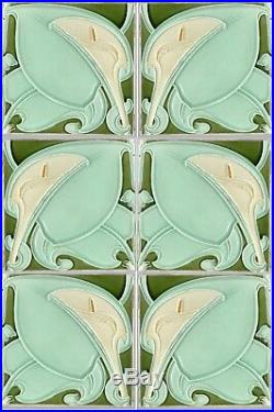 Calla flower tile gorgeous set of 6 Art Nouveau original period Majolica