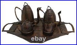 Carl DEFFNER (1856-1948) Art Nouveau Copper Tray With 4 Piece Tea / Coffee Set