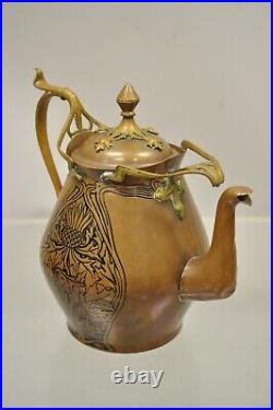 Carl Deffner Copper German Art Nouveau Thistle Tea Set 4 pc Set