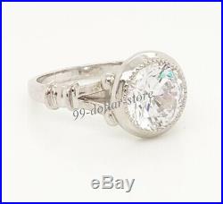 Certified 2Ct Round Cut White Diamond 14K White Gold Bezel Set Engagement Ring