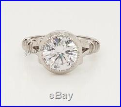 Certified 2Ct Round Cut White Diamond 14K White Gold Bezel Set Engagement Ring