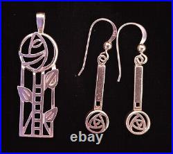 Charles Rennie Mackintosh sterling silver pendant & earring set 925 Art nouveau