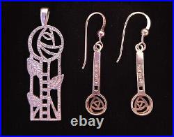 Charles Rennie Mackintosh sterling silver pendant & earring set 925 Art nouveau