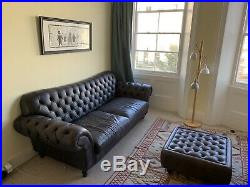 Chesterfield Sofa Club Lounge Set Leather Used ArmChair Foot Stool Black