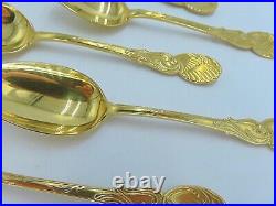 Christofle Gold Plated Teaspoons Antique Art Nouveau Flatware Set of 6 RARE