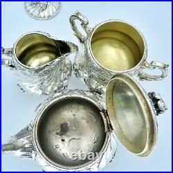 Christofle Tea Set Teapot Antique Silver Plated French Louis XIV Art Nouveau