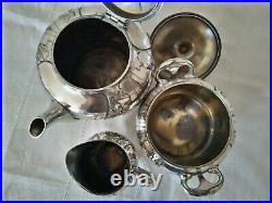 Christofle gallia tea service has art nouveau maple silvery metal silver tea set