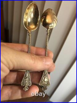 Circa 1900 Art Nouveau Gilt Silver 800 After Dinner Coffee spoons 4 1/2 6pc set