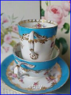 Coalport Céleste Blue, Sevres Flower True Trio Tea Cup Set. English Bone China