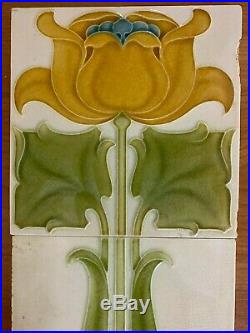Collectible England vintage rare floral 1set antique art nouveau majolica tiles