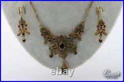 Collier Earrings Set Antique Art Nouveau Style 585 Yellow Gold Diamond Sapphire